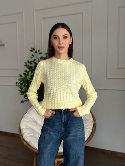 Örgü Detay Sarı Bluz