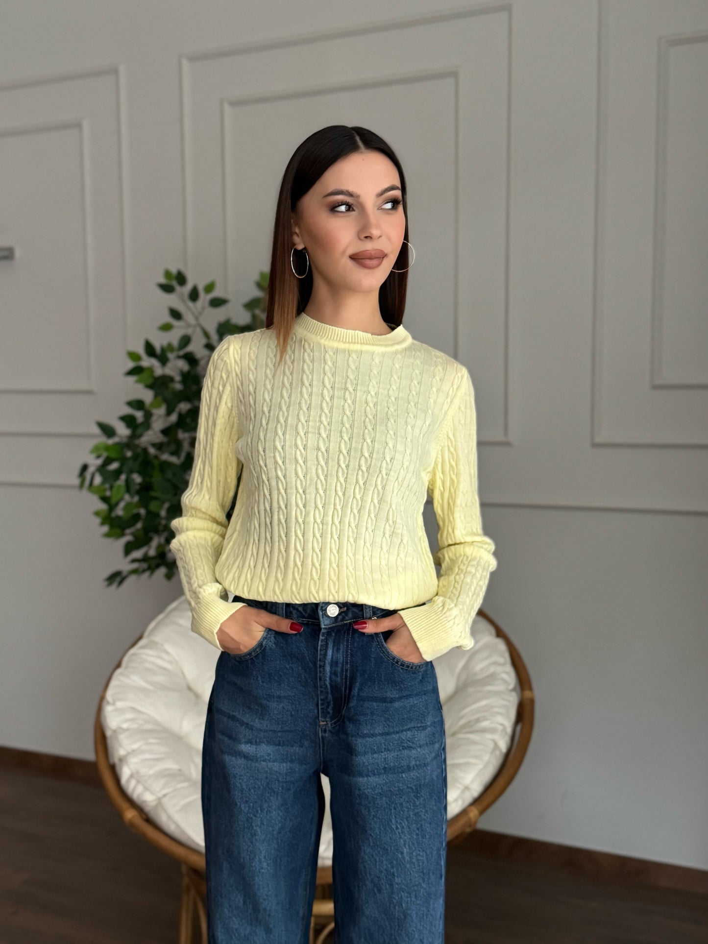 Örgü Detay Sarı Bluz