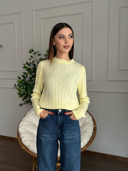 Örgü Detay Sarı Bluz