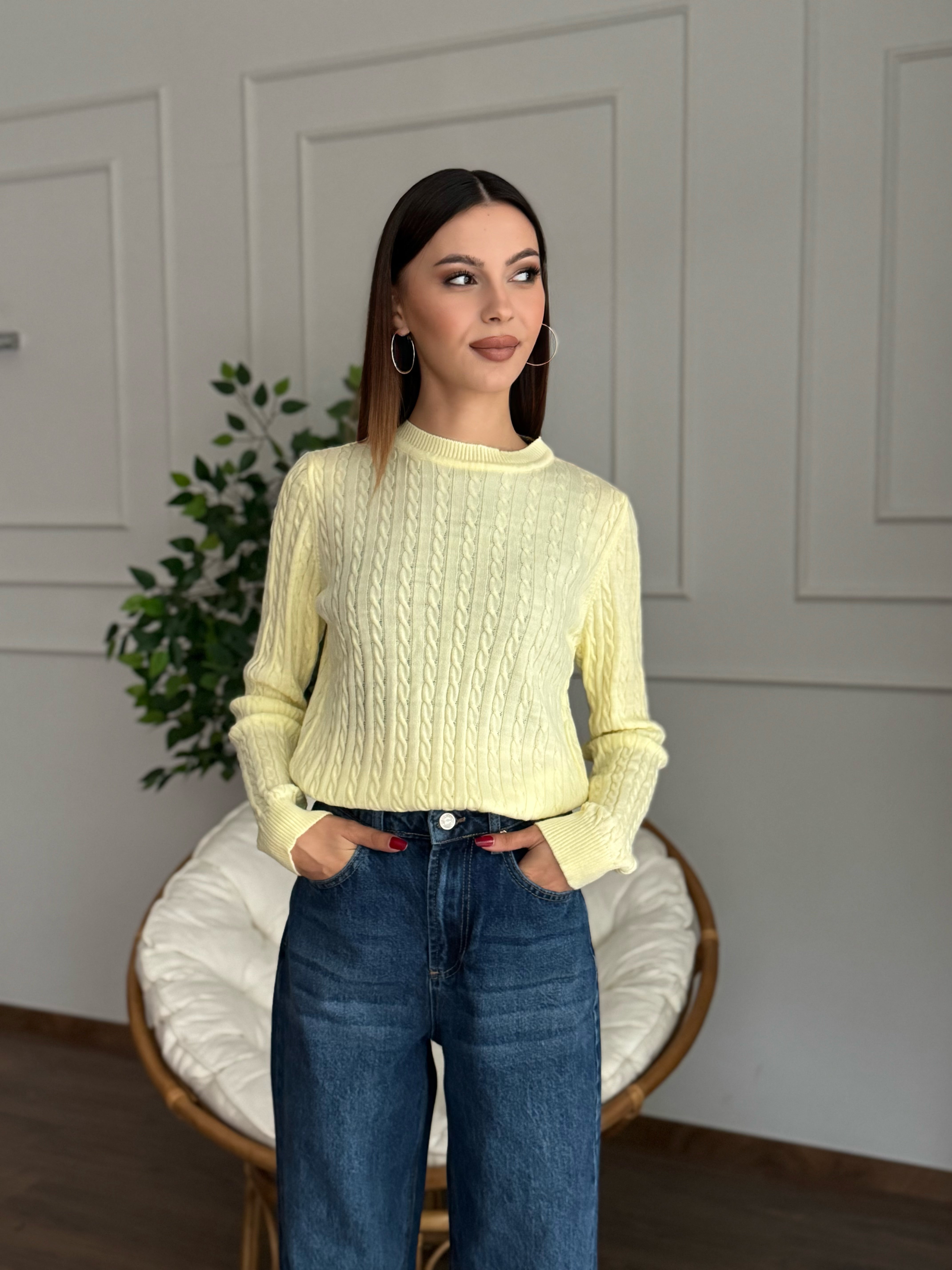 Örgü Detay Sarı Bluz