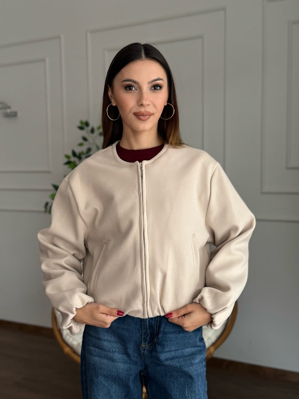 Hailey Bej Bomber Ceket