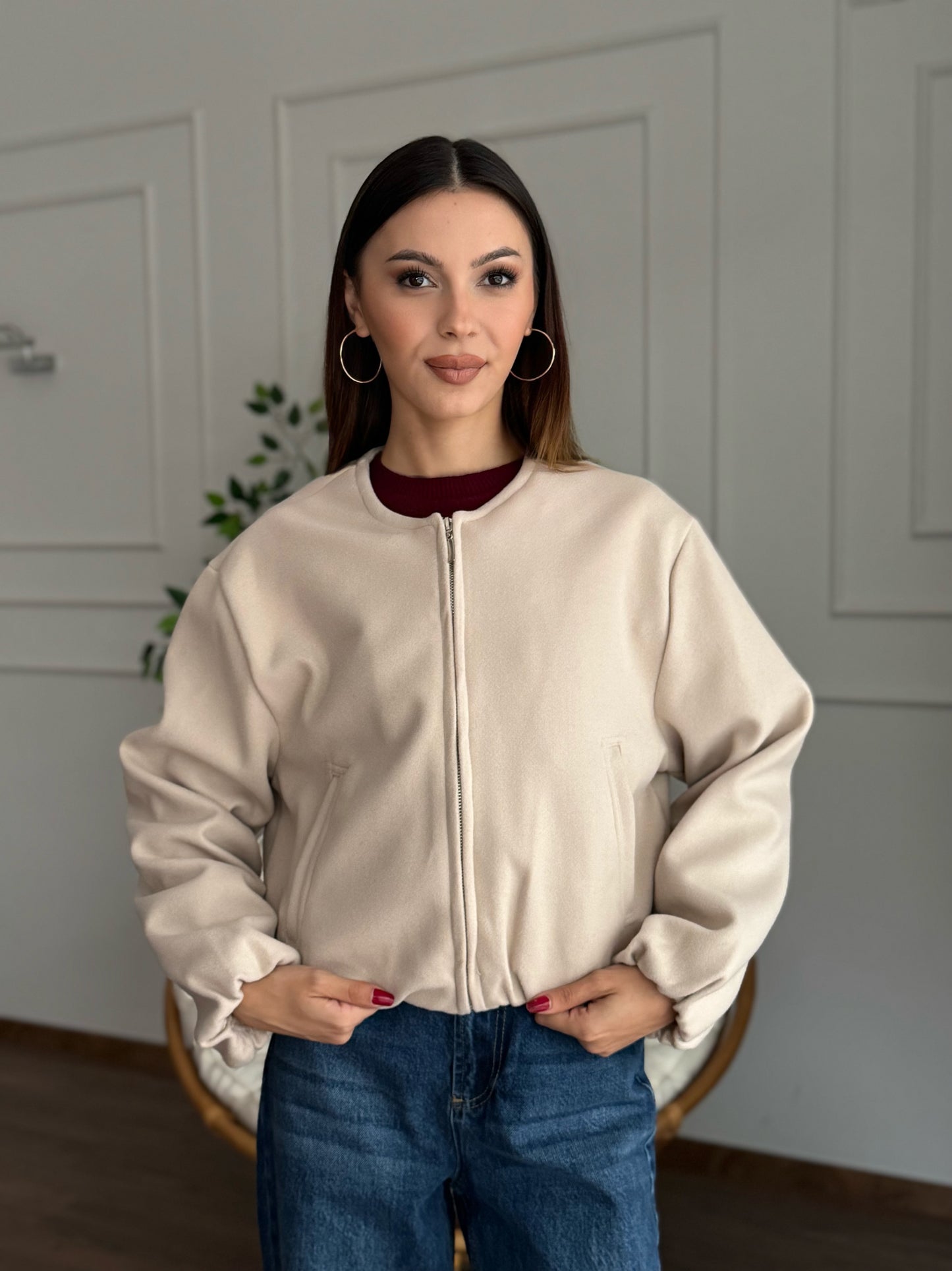 Hailey Bej Bomber Ceket