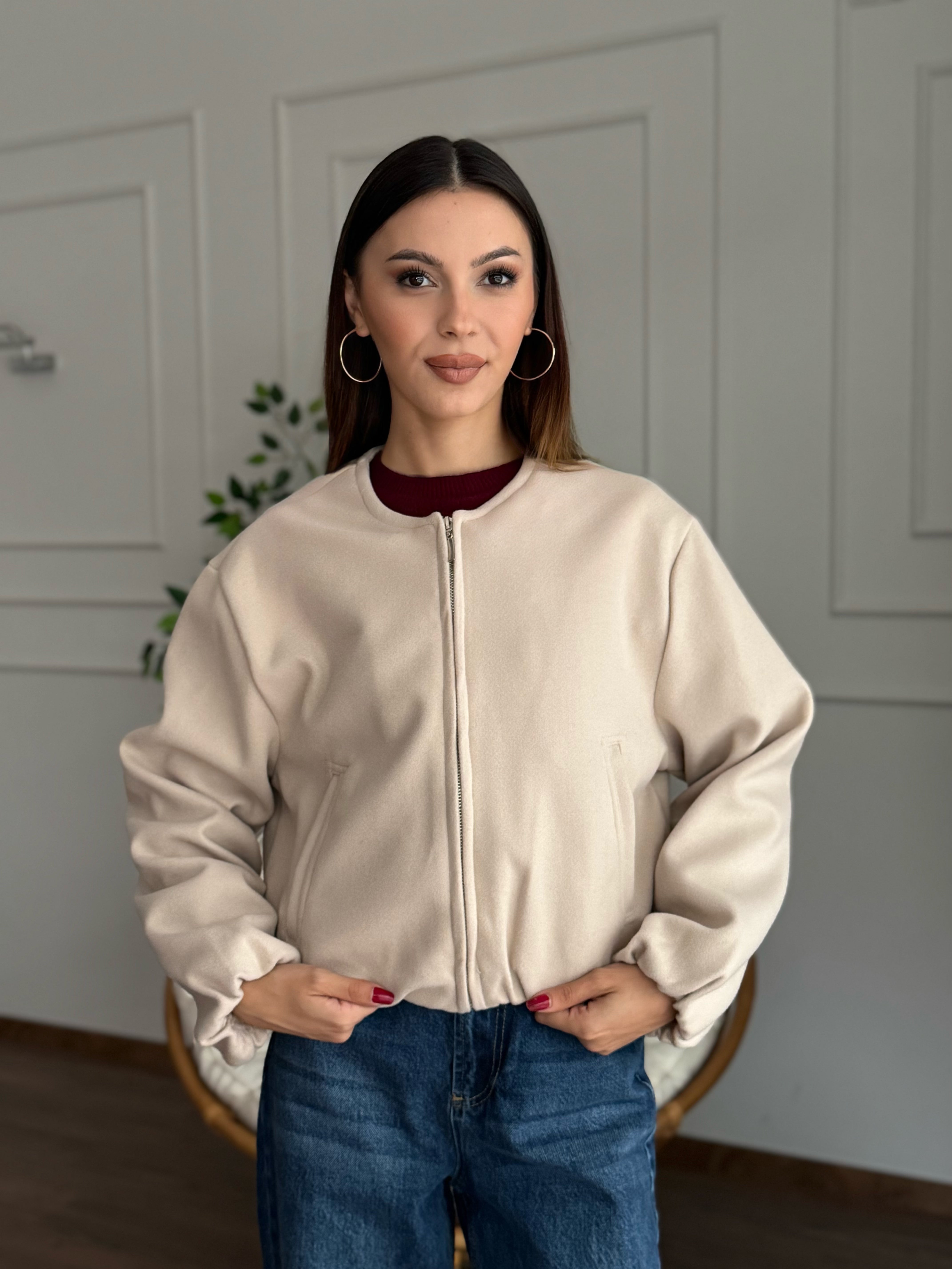 Hailey Bej Bomber Ceket