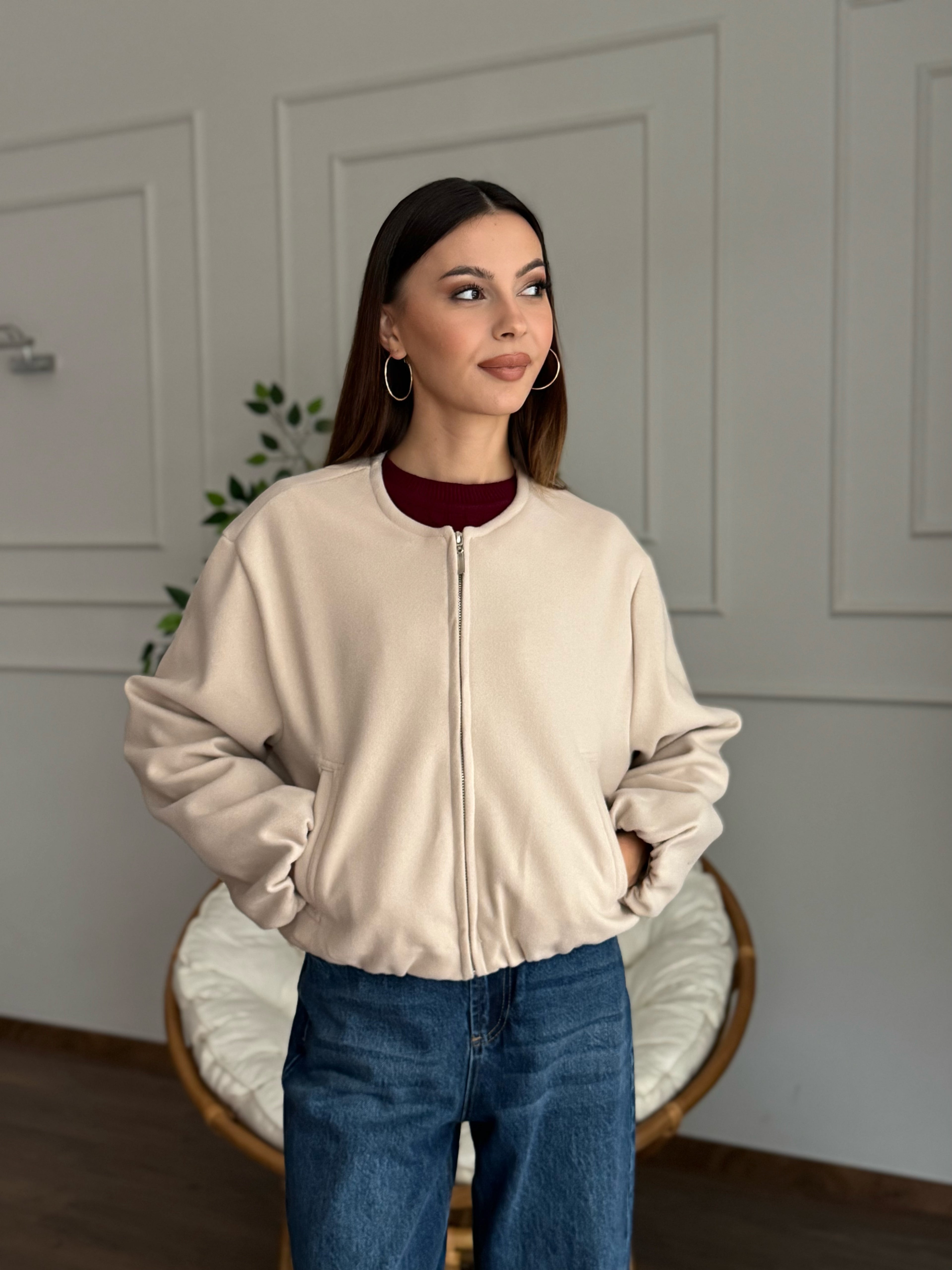 Hailey Bej Bomber Ceket
