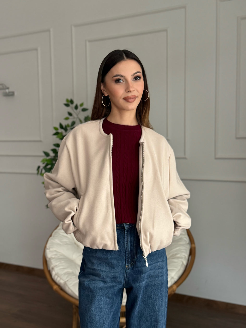 Hailey Bej Bomber Ceket