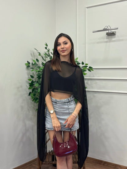 Aura Siyah Tül Pelerin