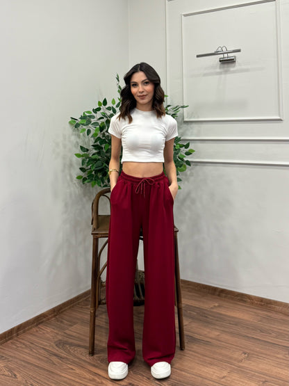Mery Modal Kumaş Bordo Pantolon