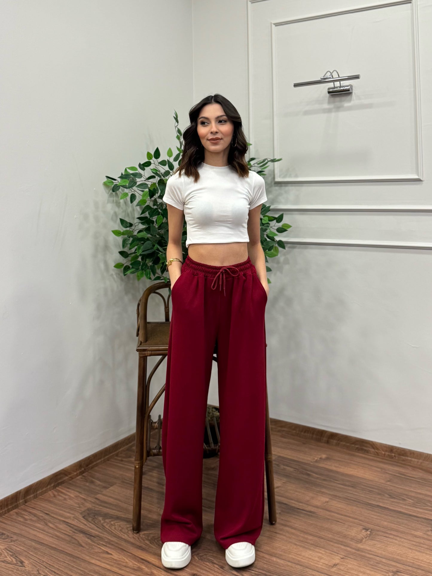 Mery Modal Kumaş Bordo Pantolon