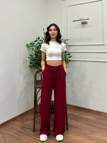 Mery Modal Kumaş Bordo Pantolon