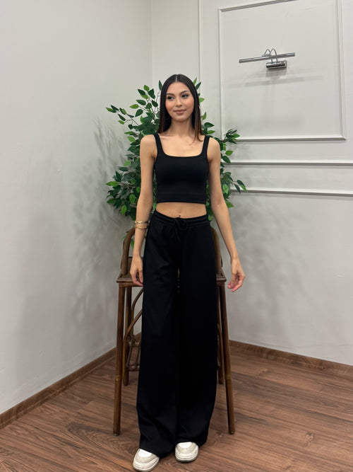 Nova Crop Pantolon Siyah Takım