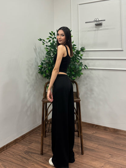 Nova Crop Pantolon Siyah Takım