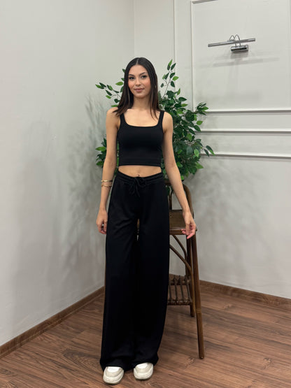 Nova Crop Pantolon Siyah Takım