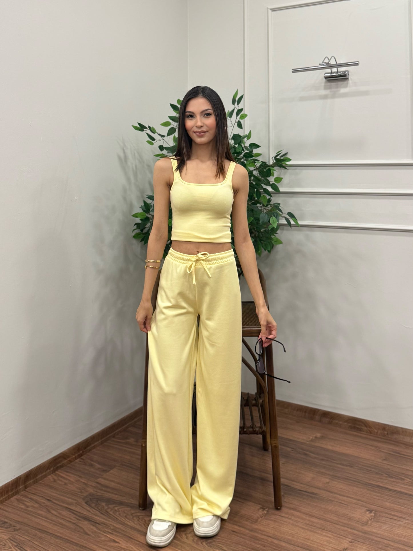 Nova Crop Pantolon Sarı Takım