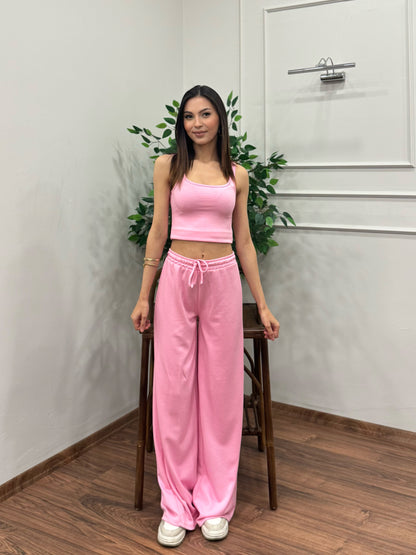 Nova Crop Pantolon Pembe Takım