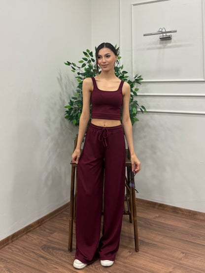 Nova Crop Pantolon Bordo Takım