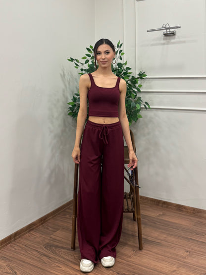 Nova Crop Pantolon Bordo Takım