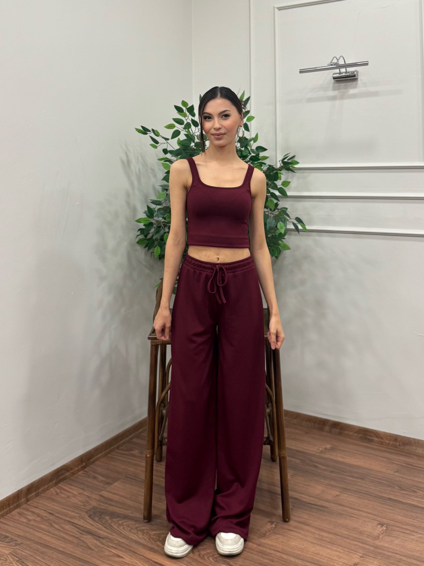 Nova Crop Pantolon Bordo Takım