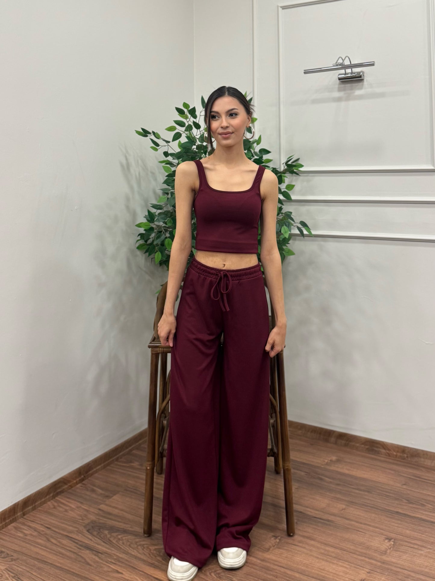 Nova Crop Pantolon Bordo Takım