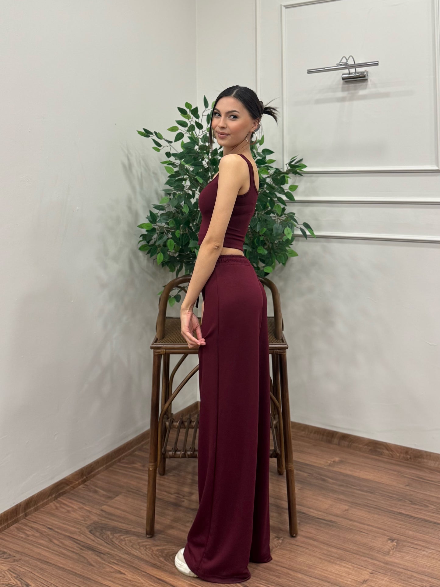 Nova Crop Pantolon Bordo Takım