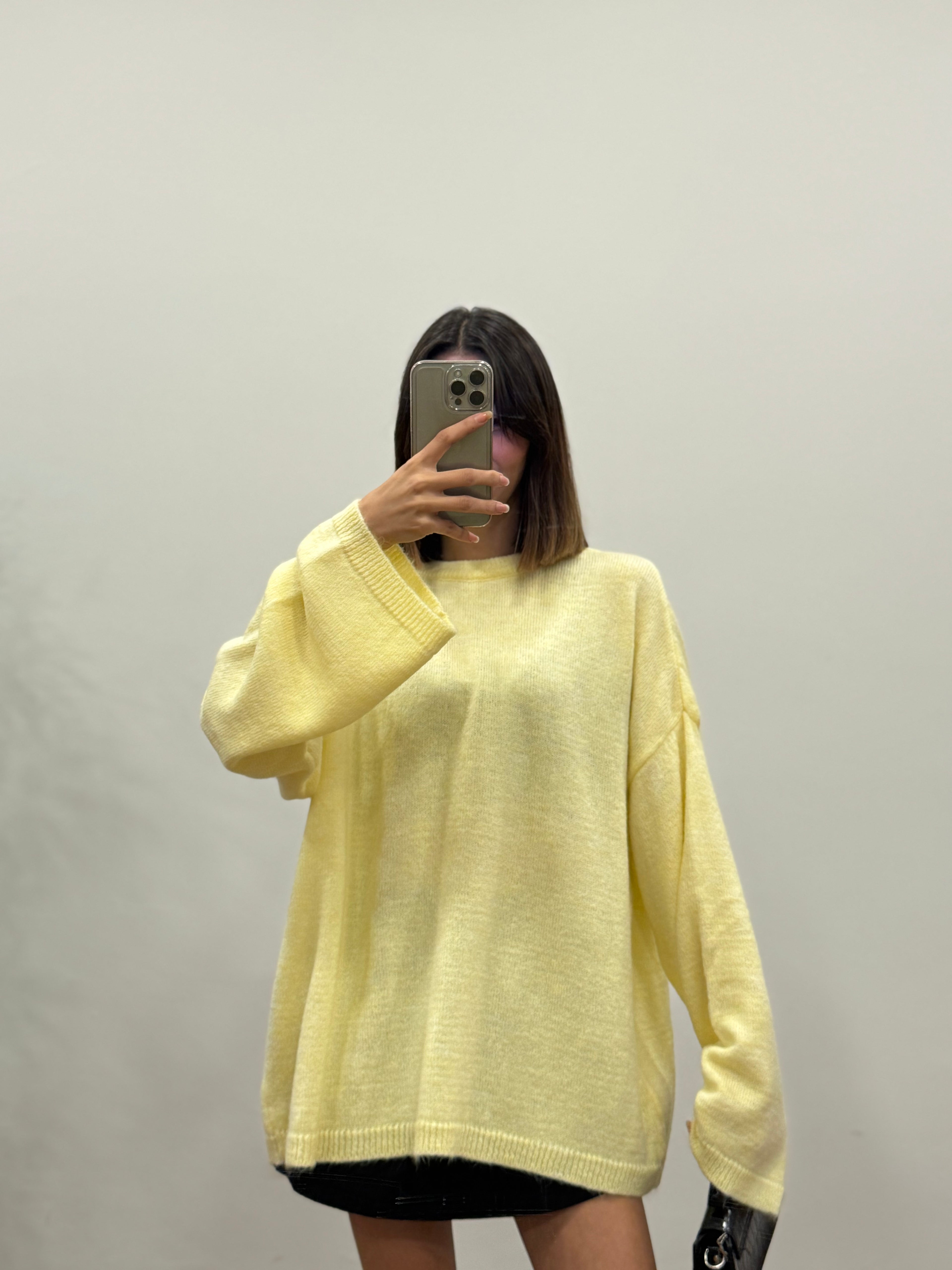 Oversize Bisiklet Yaka Pinterest Sarı Kazak