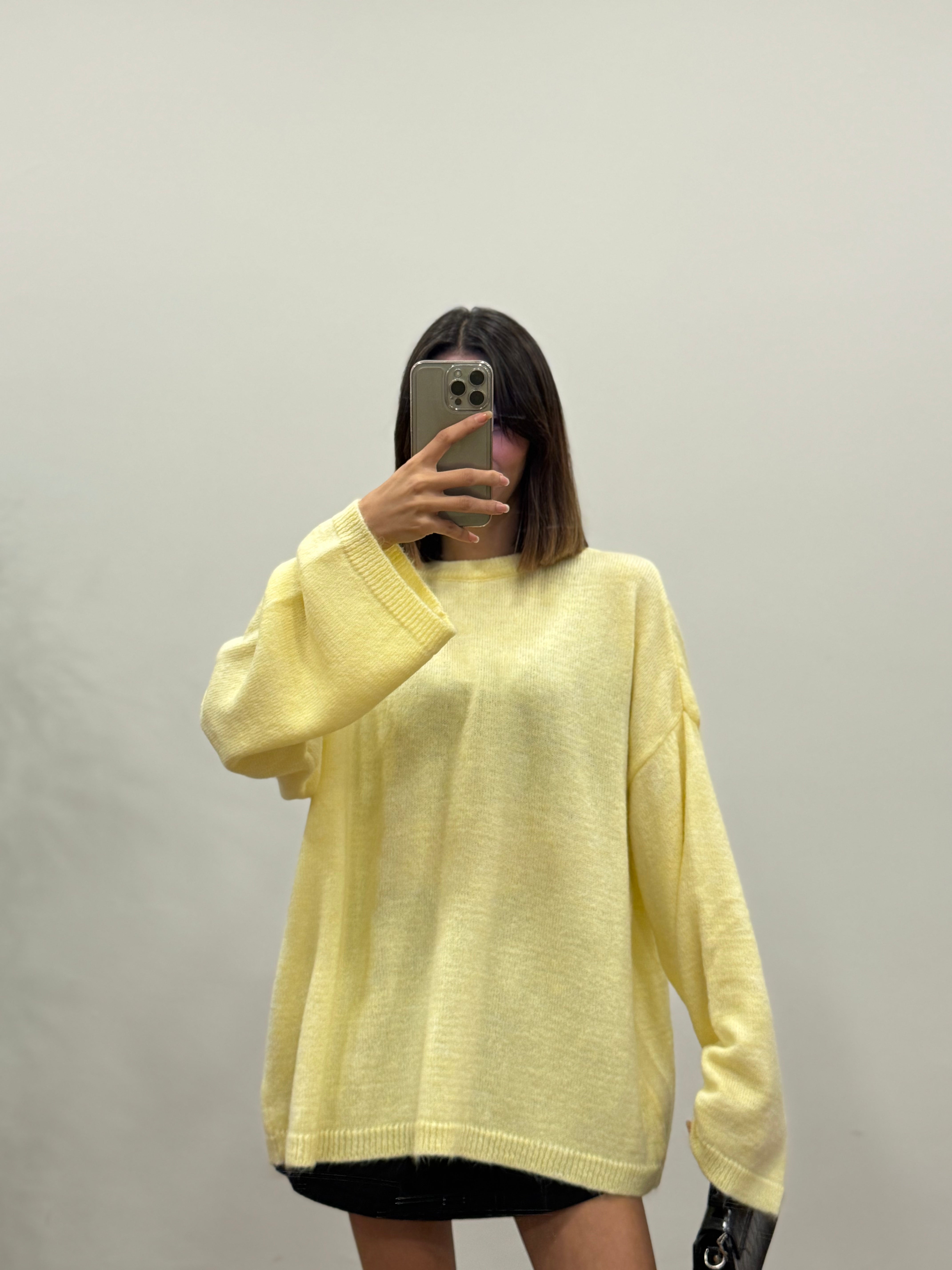 Oversize Bisiklet Yaka Pinterest Sarı Kazak