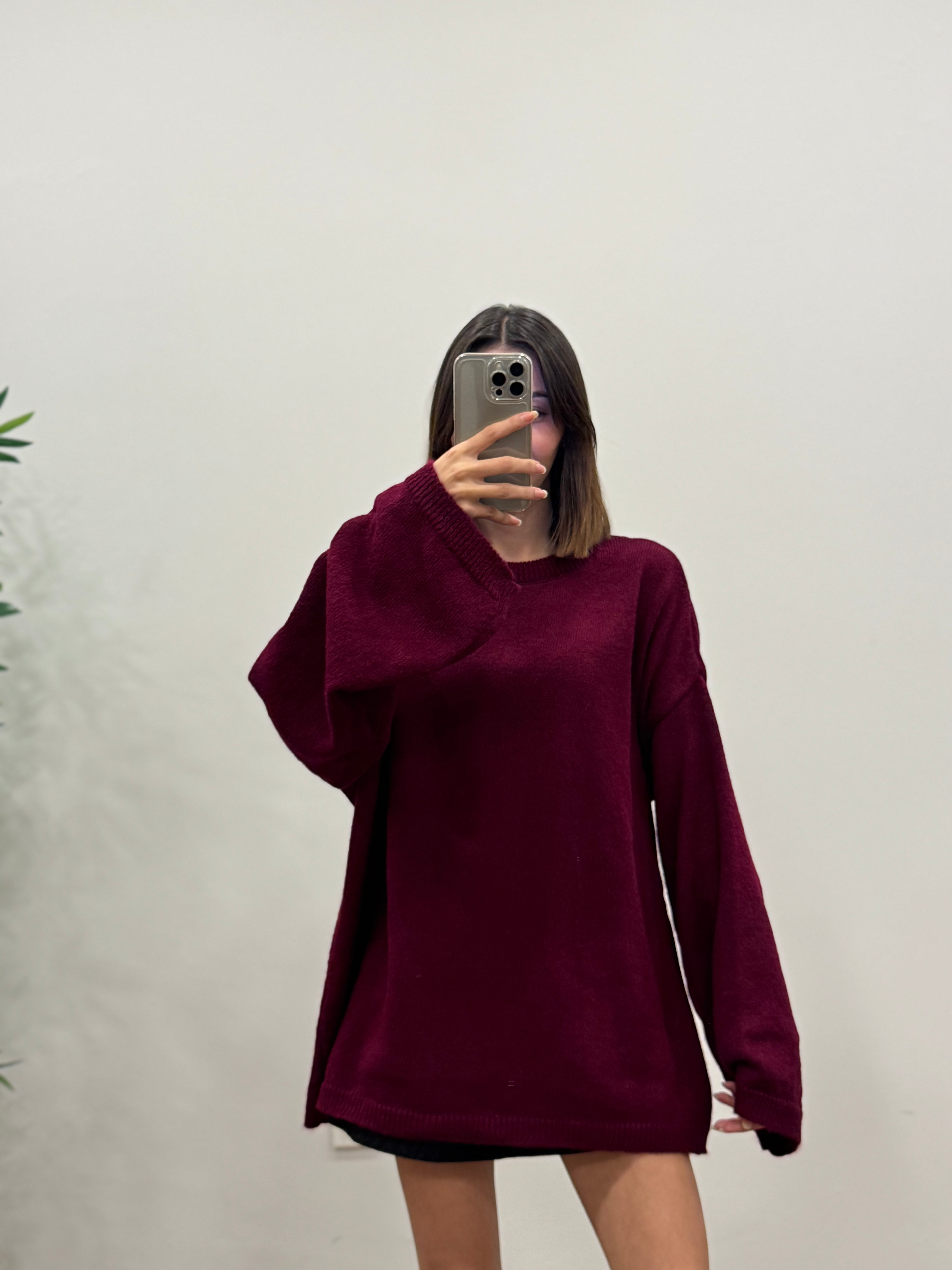 Oversize Bisiklet Yaka Pinterest Bordo Kazak