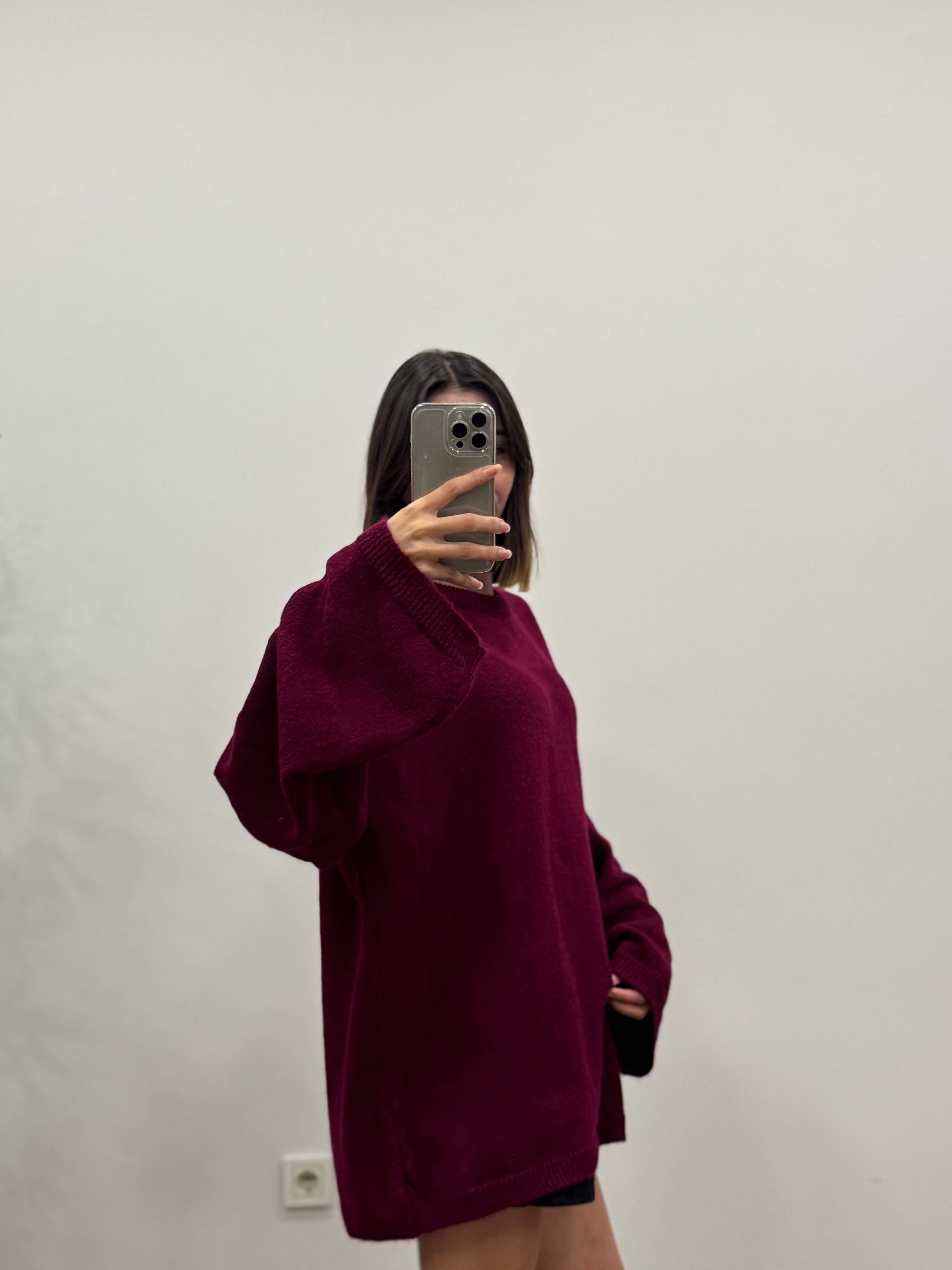 Oversize Bisiklet Yaka Pinterest Bordo Kazak