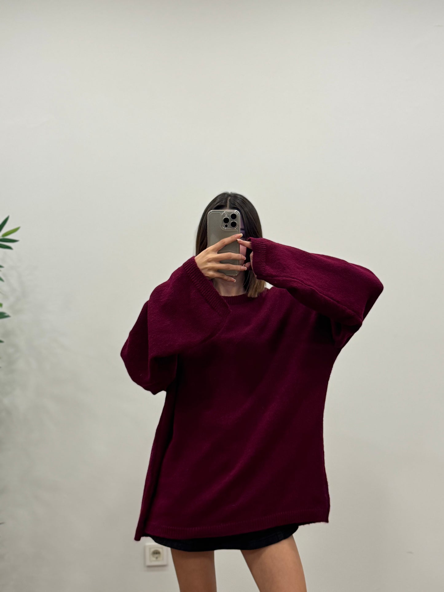 Oversize Bisiklet Yaka Pinterest Bordo Kazak