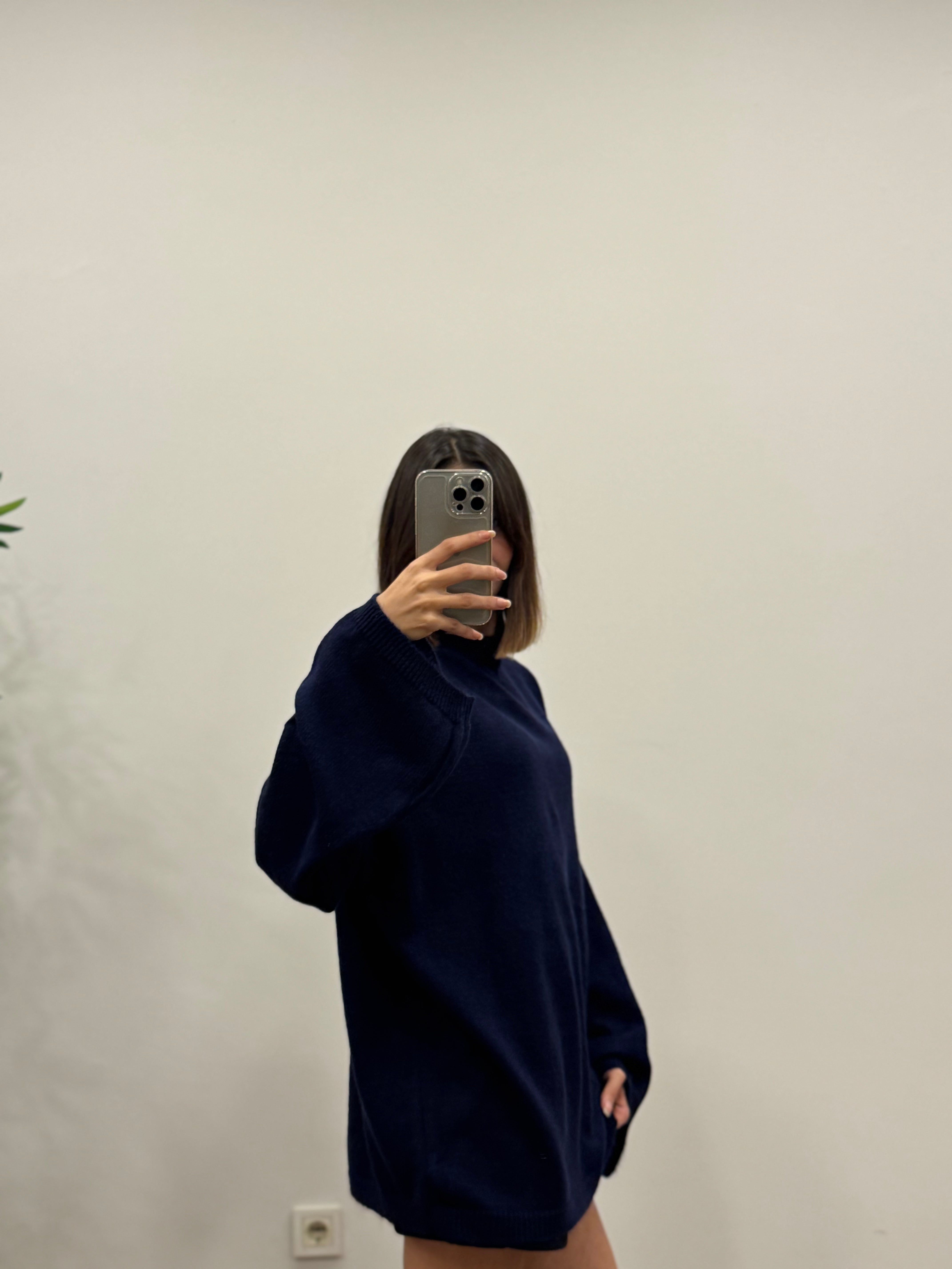 Oversize Bisiklet Yaka Pinterest Lacivert Kazak