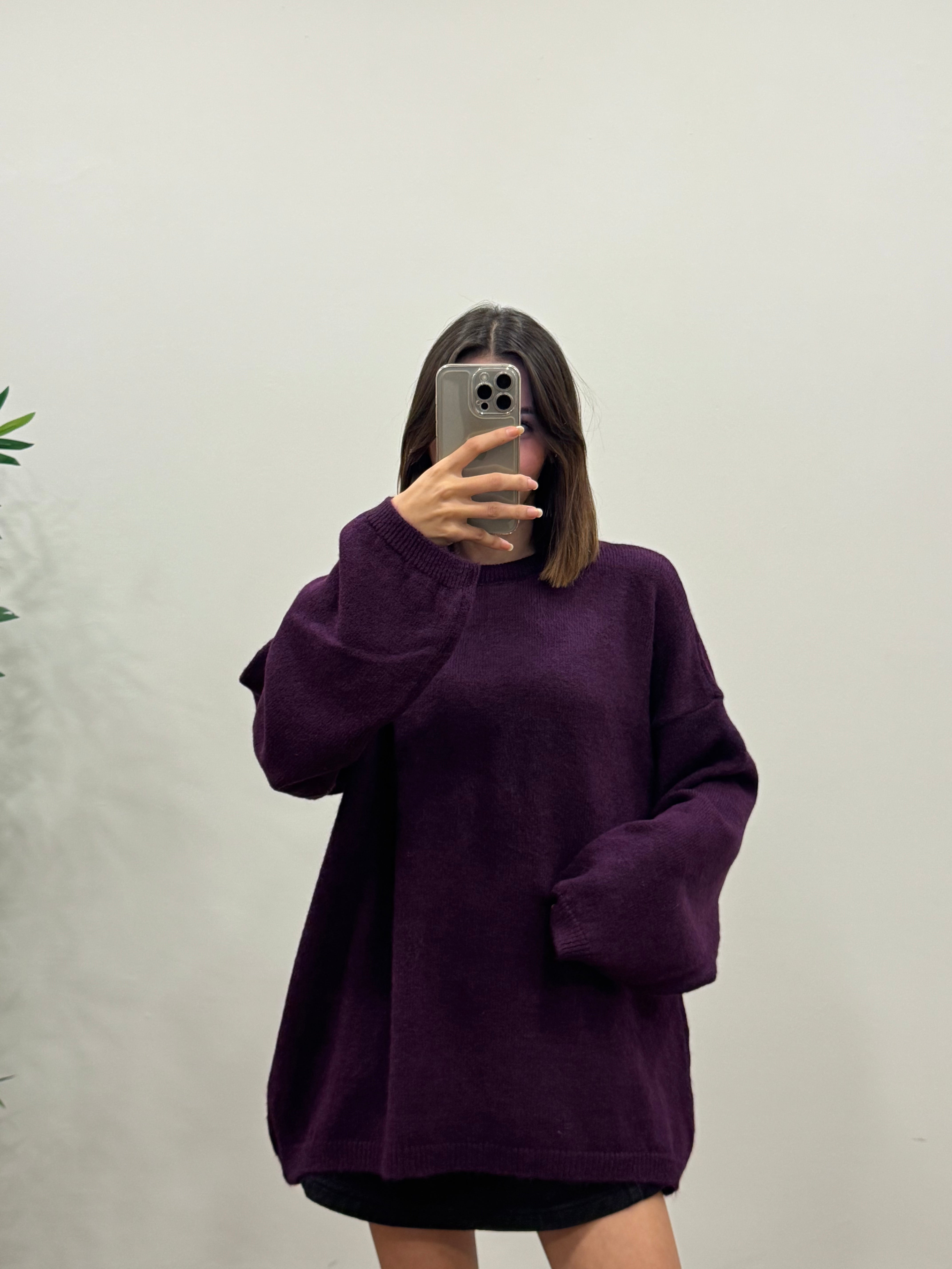Oversize Bisiklet Yaka Pinterest Mor Kazak