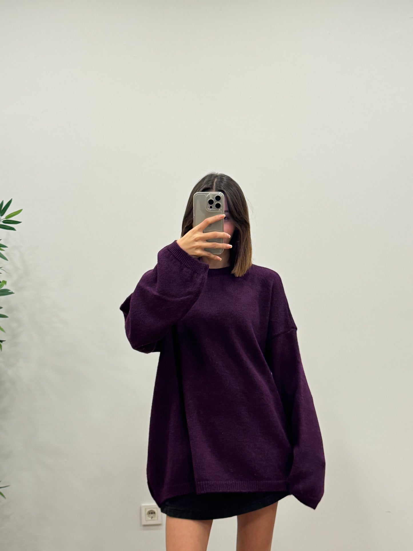 Oversize Bisiklet Yaka Pinterest Mor Kazak