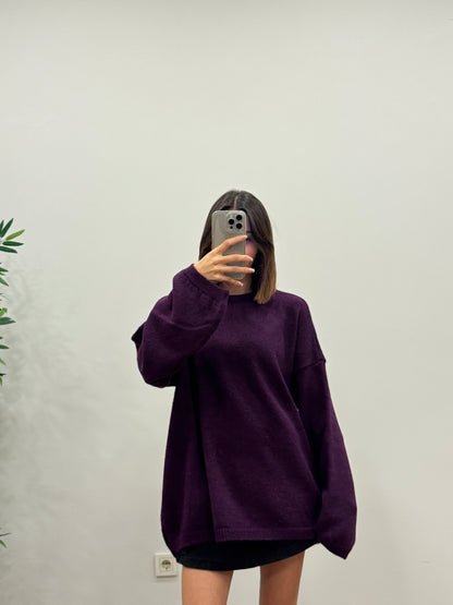 Oversize Bisiklet Yaka Pinterest Mor Kazak
