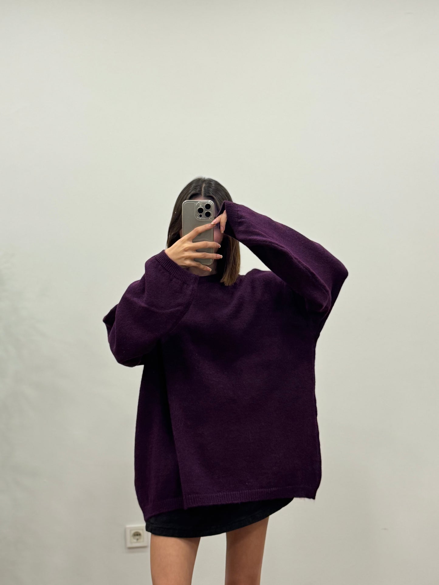 Oversize Bisiklet Yaka Pinterest Mor Kazak