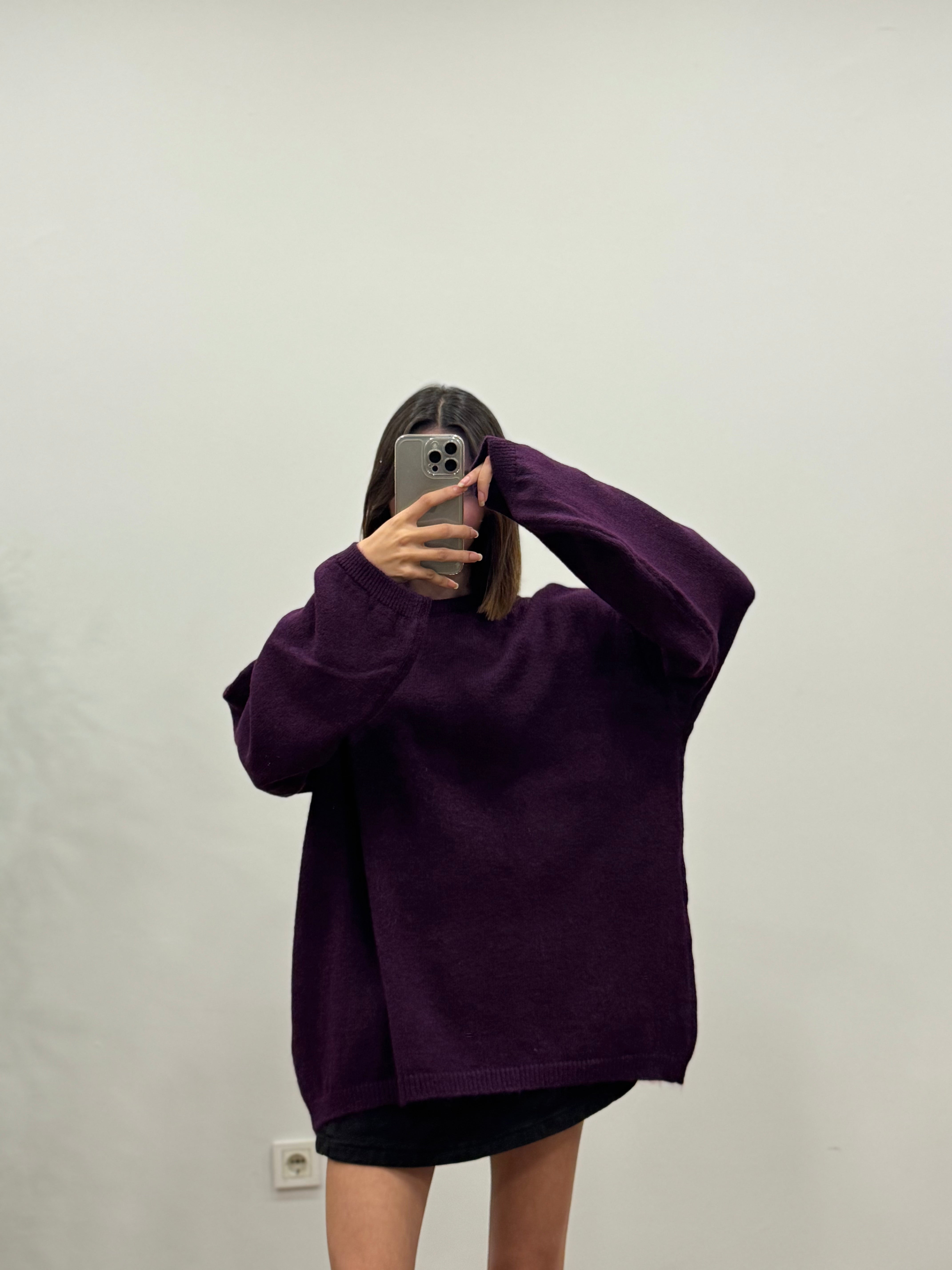 Oversize Bisiklet Yaka Pinterest Mor Kazak