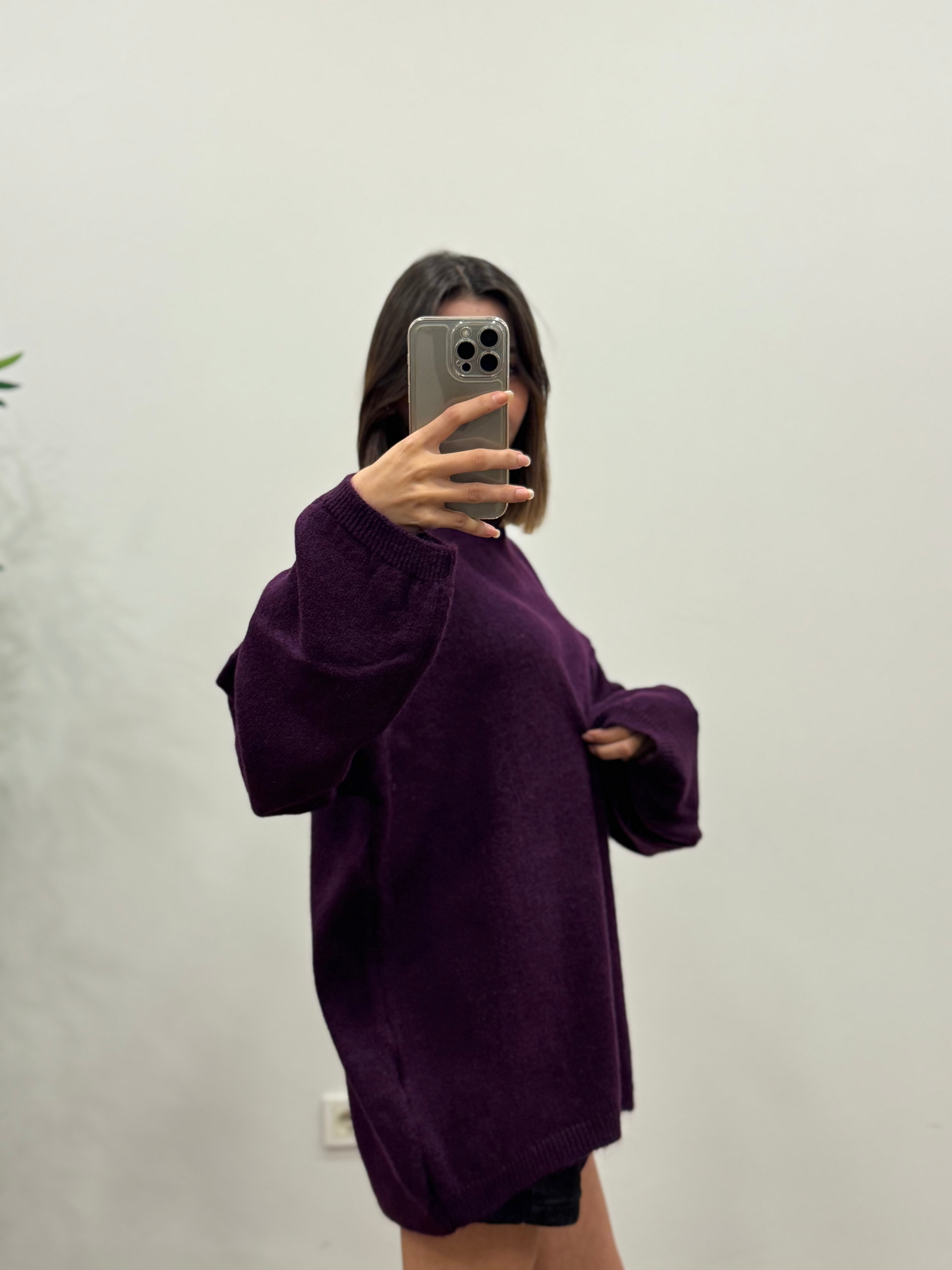 Oversize Bisiklet Yaka Pinterest Mor Kazak