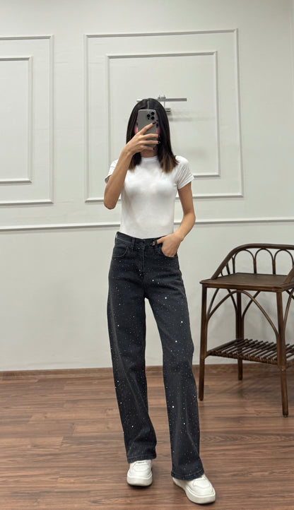 Premium Ön Arka Taşlı Füme Jean