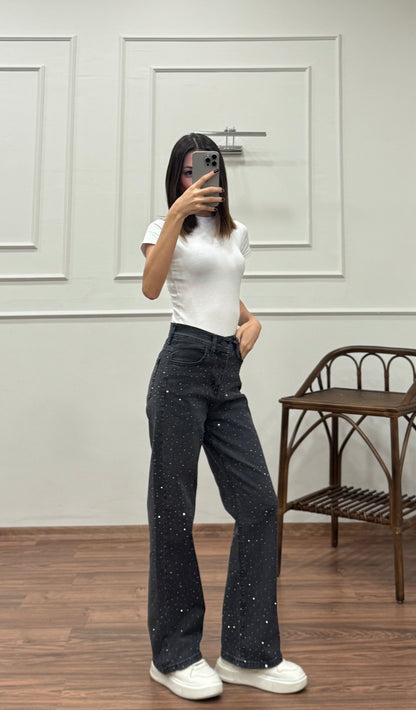 Premium Ön Arka Taşlı Füme Jean