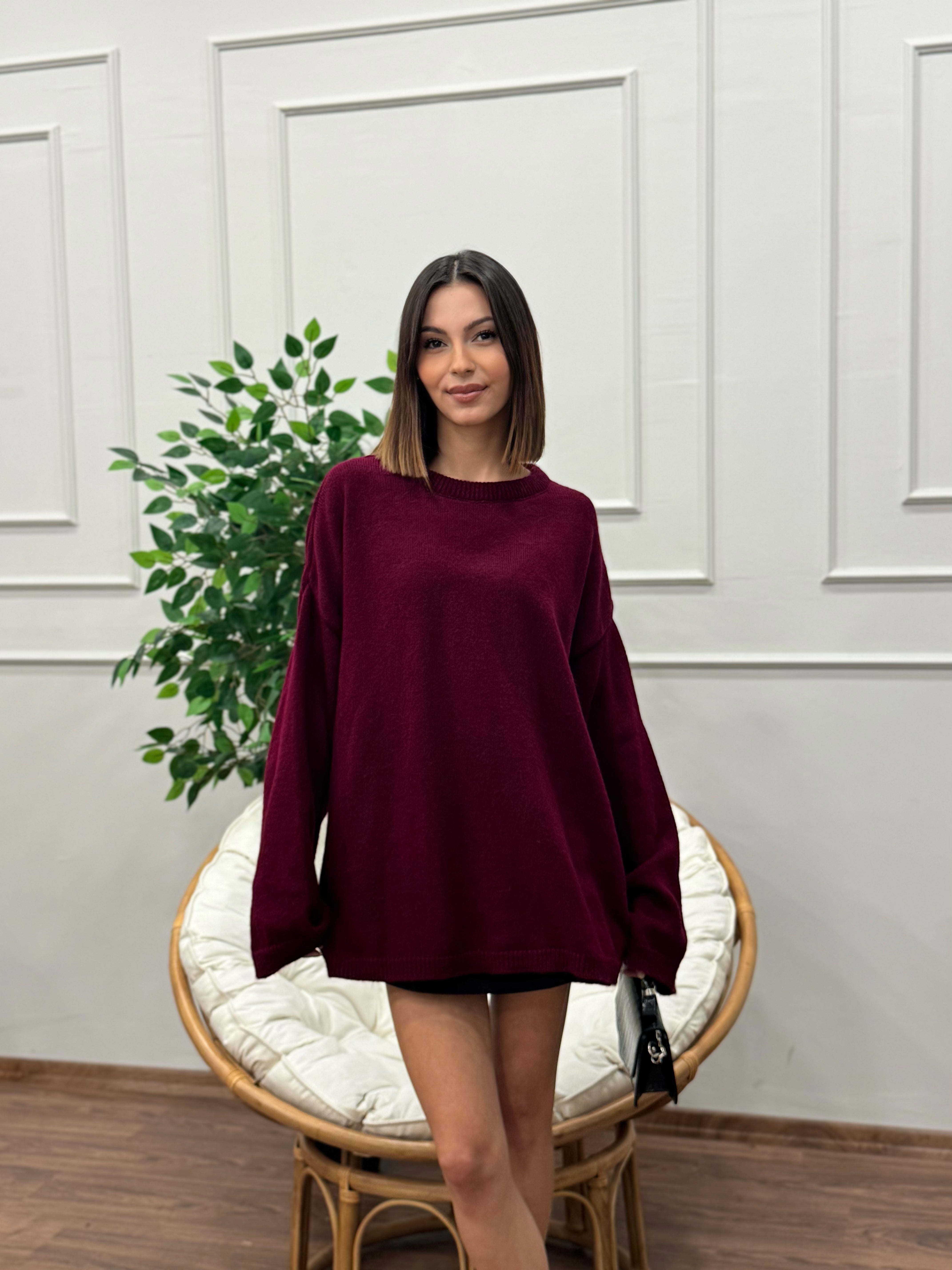 Oversize Bisiklet Yaka Pinterest Bordo Kazak