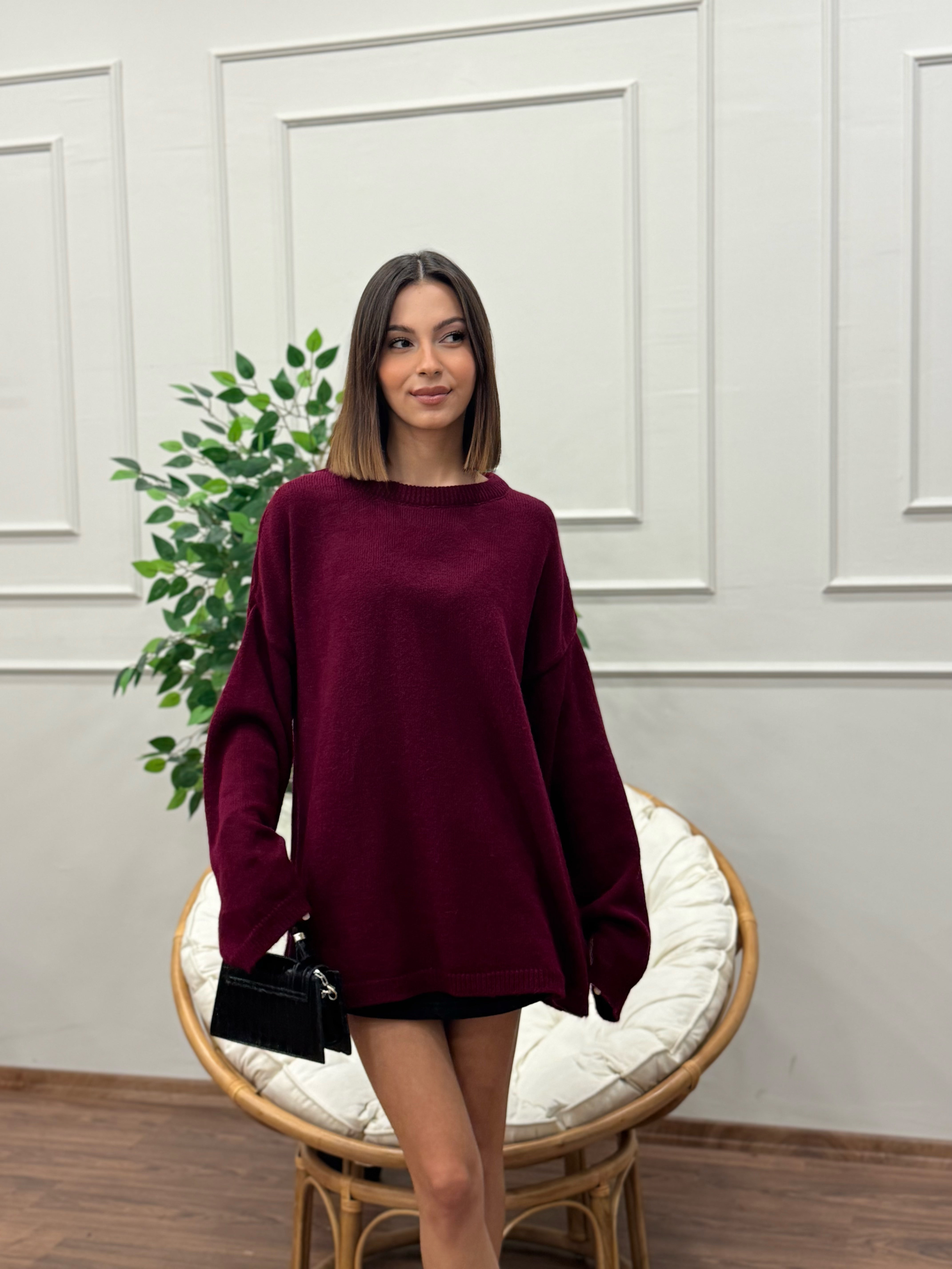 Oversize Bisiklet Yaka Pinterest Bordo Kazak
