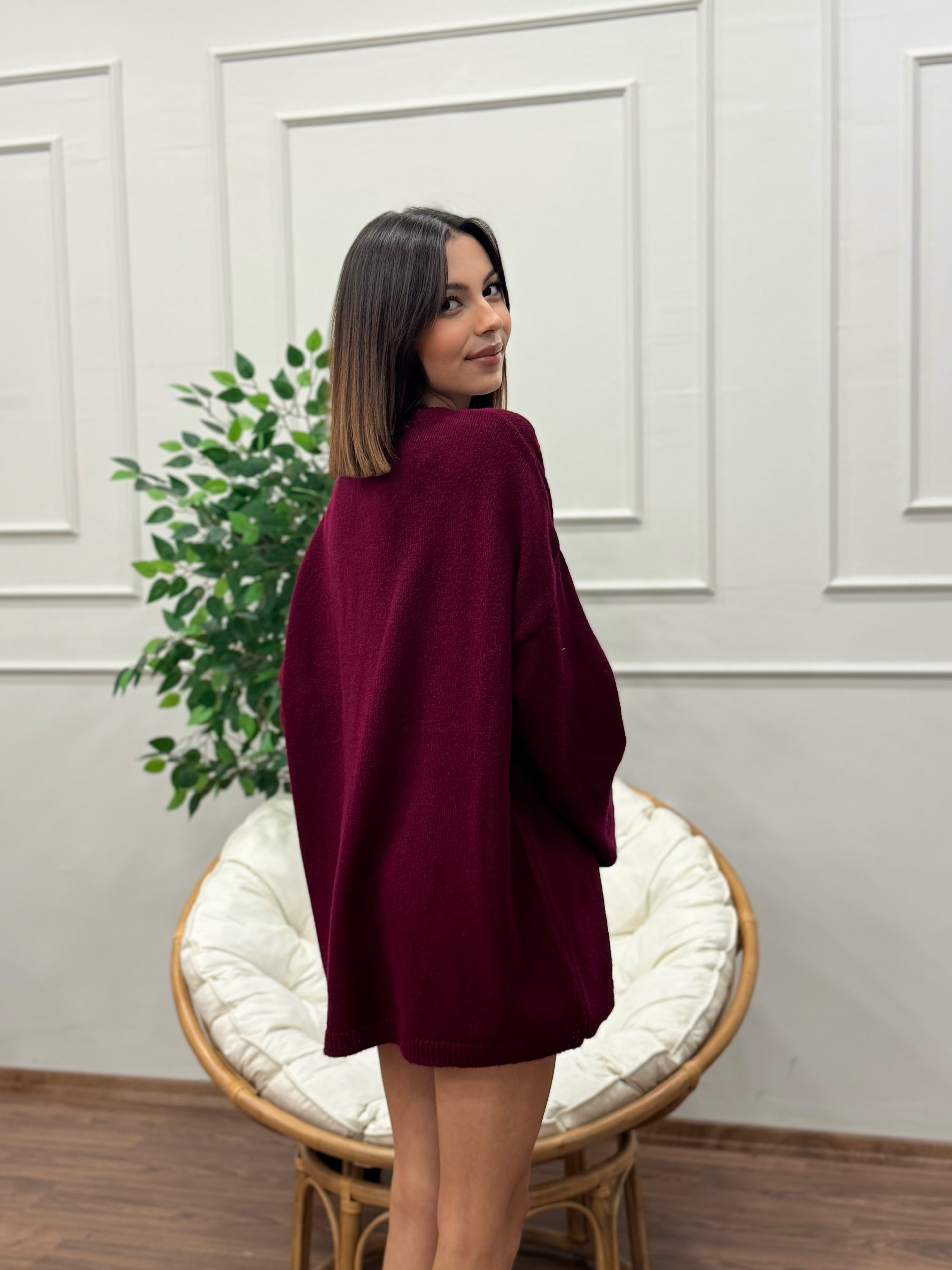 Oversize Bisiklet Yaka Pinterest Bordo Kazak