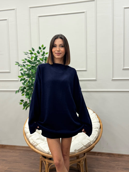 Oversize Bisiklet Yaka Pinterest Lacivert Kazak