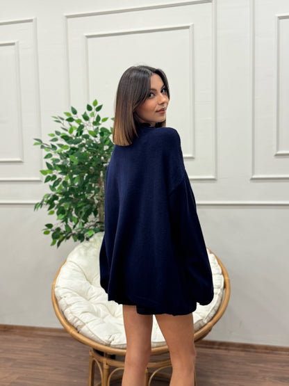 Oversize Bisiklet Yaka Pinterest Lacivert Kazak