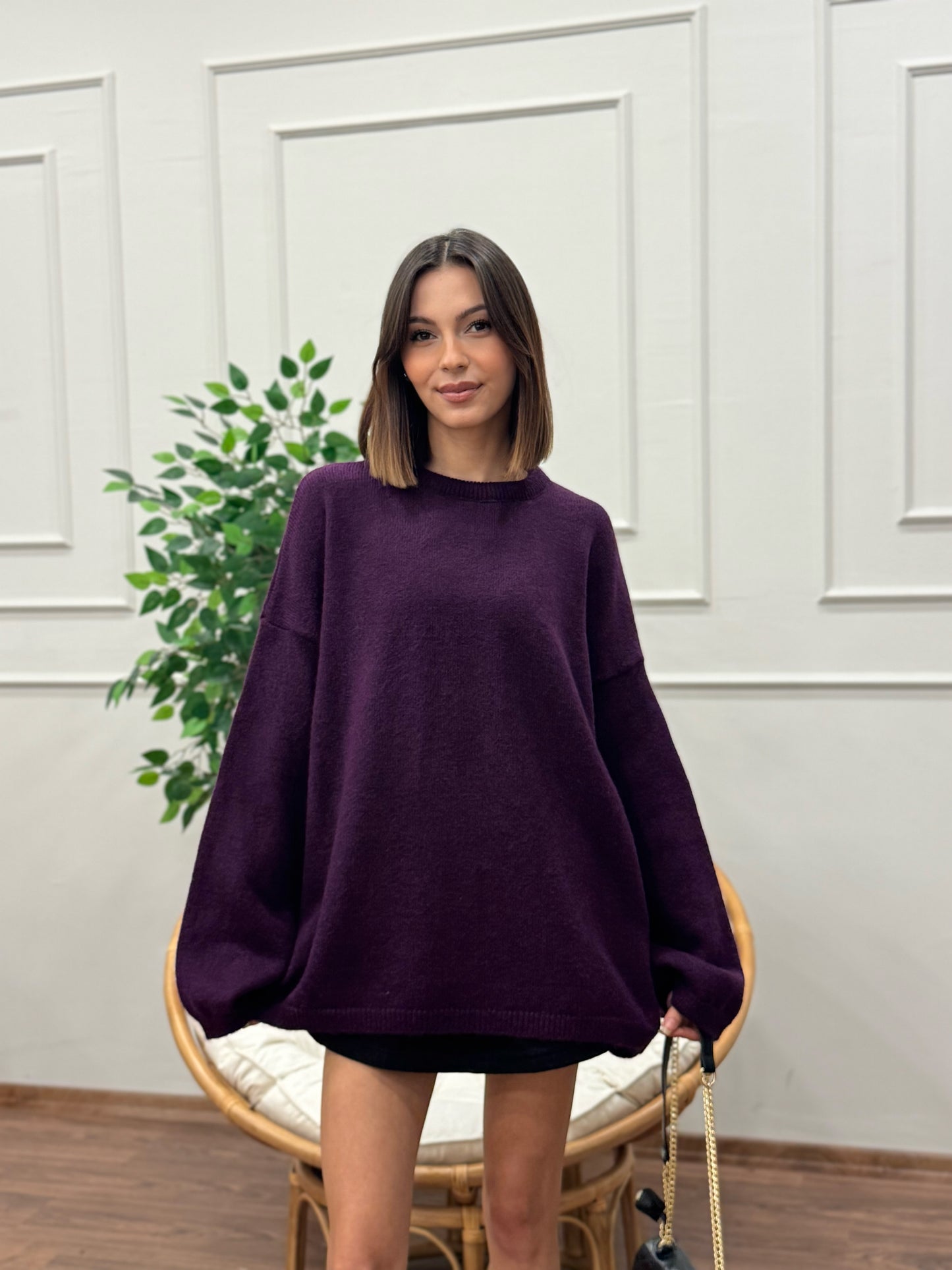 Oversize Bisiklet Yaka Pinterest Mor Kazak