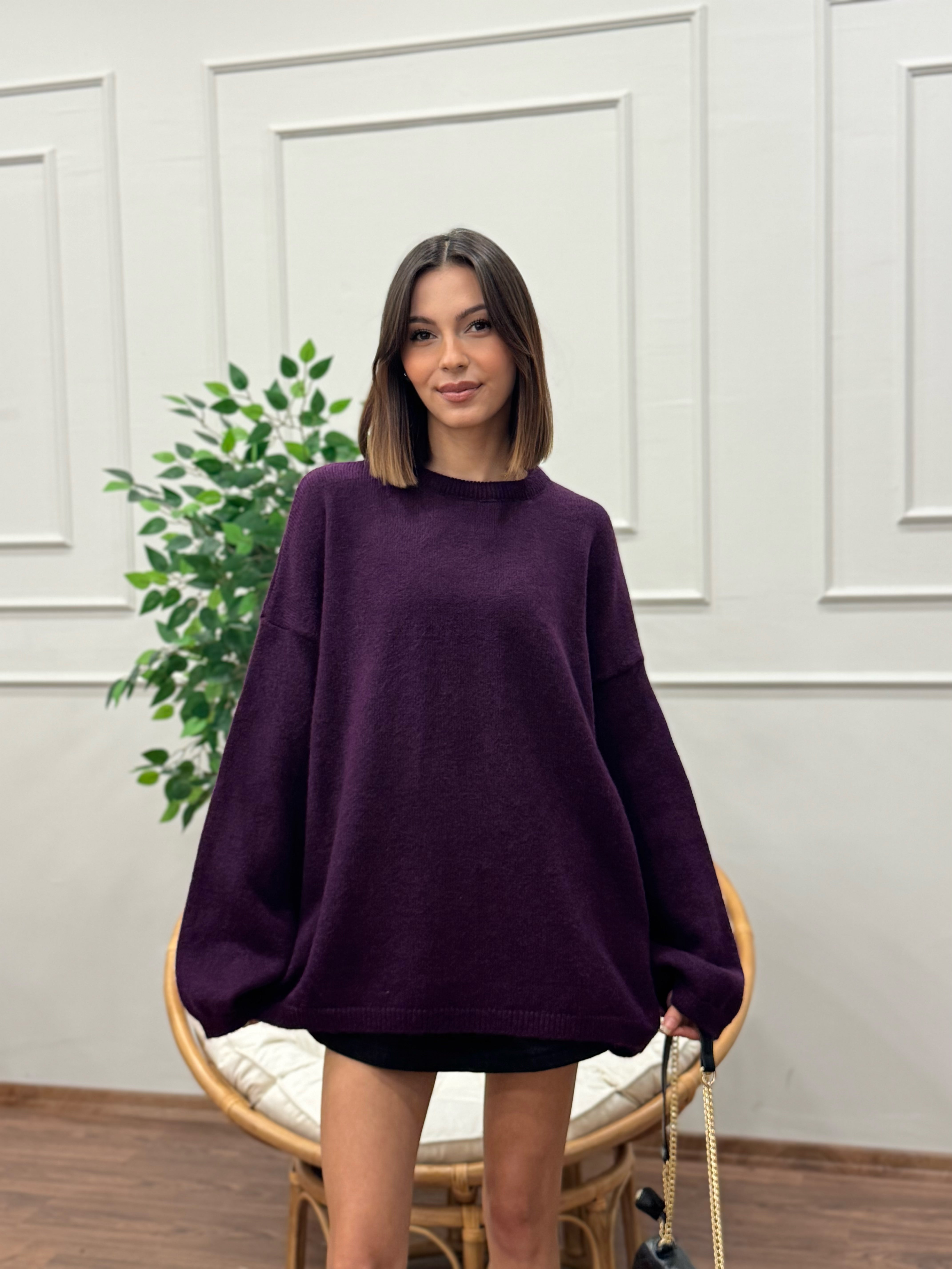 Oversize Bisiklet Yaka Pinterest Mor Kazak