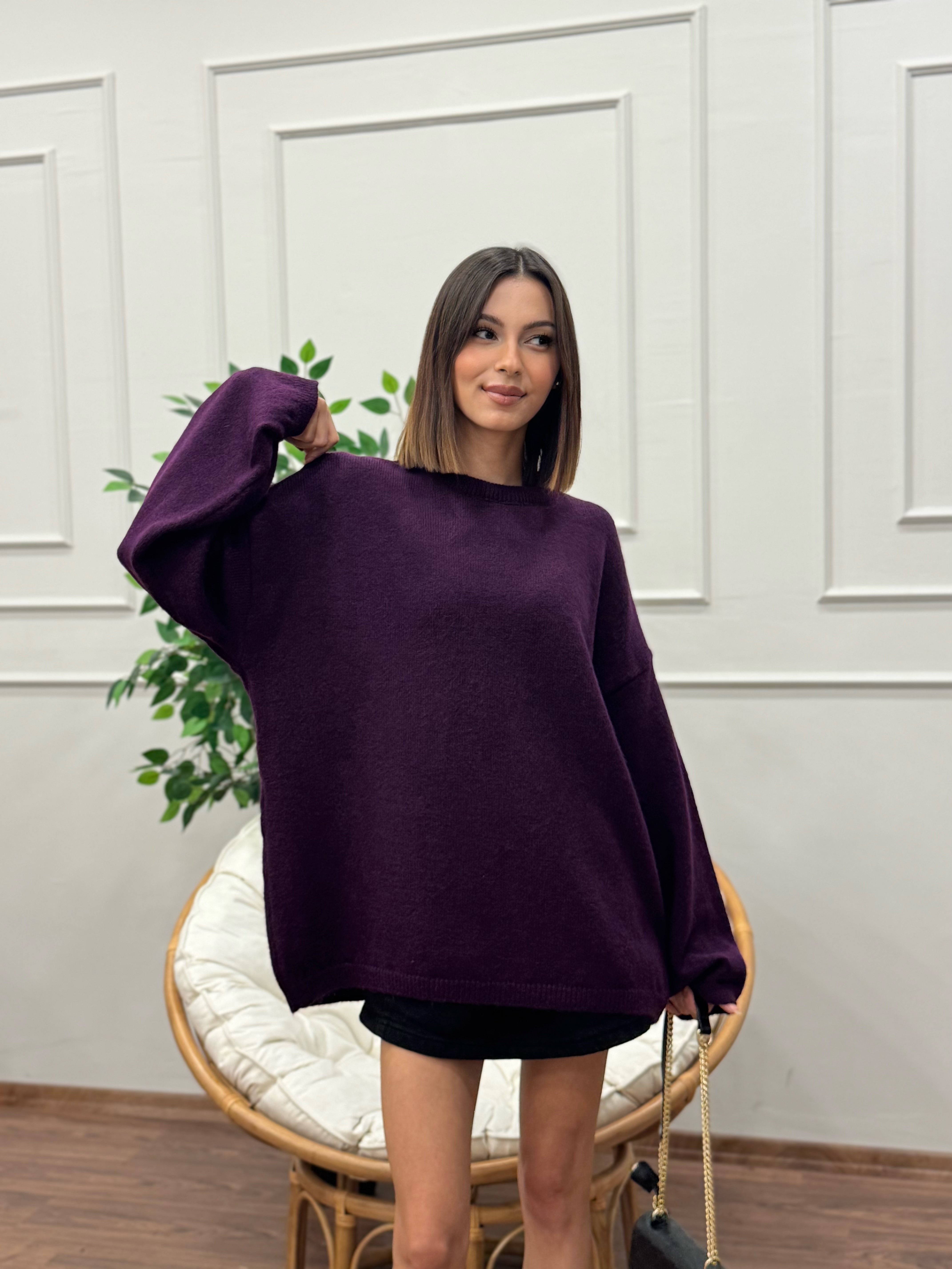 Oversize Bisiklet Yaka Pinterest Mor Kazak