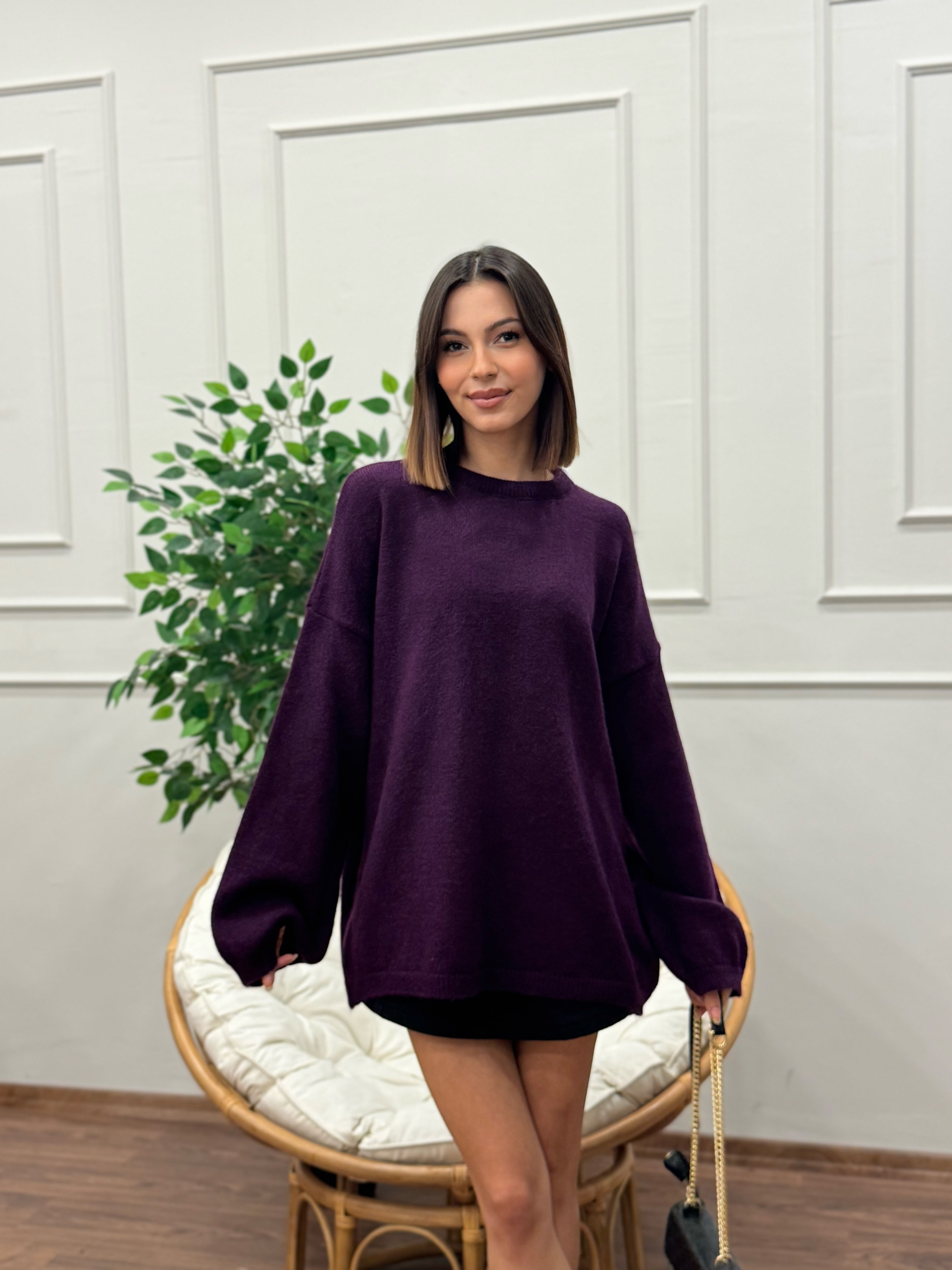 Oversize Bisiklet Yaka Pinterest Mor Kazak