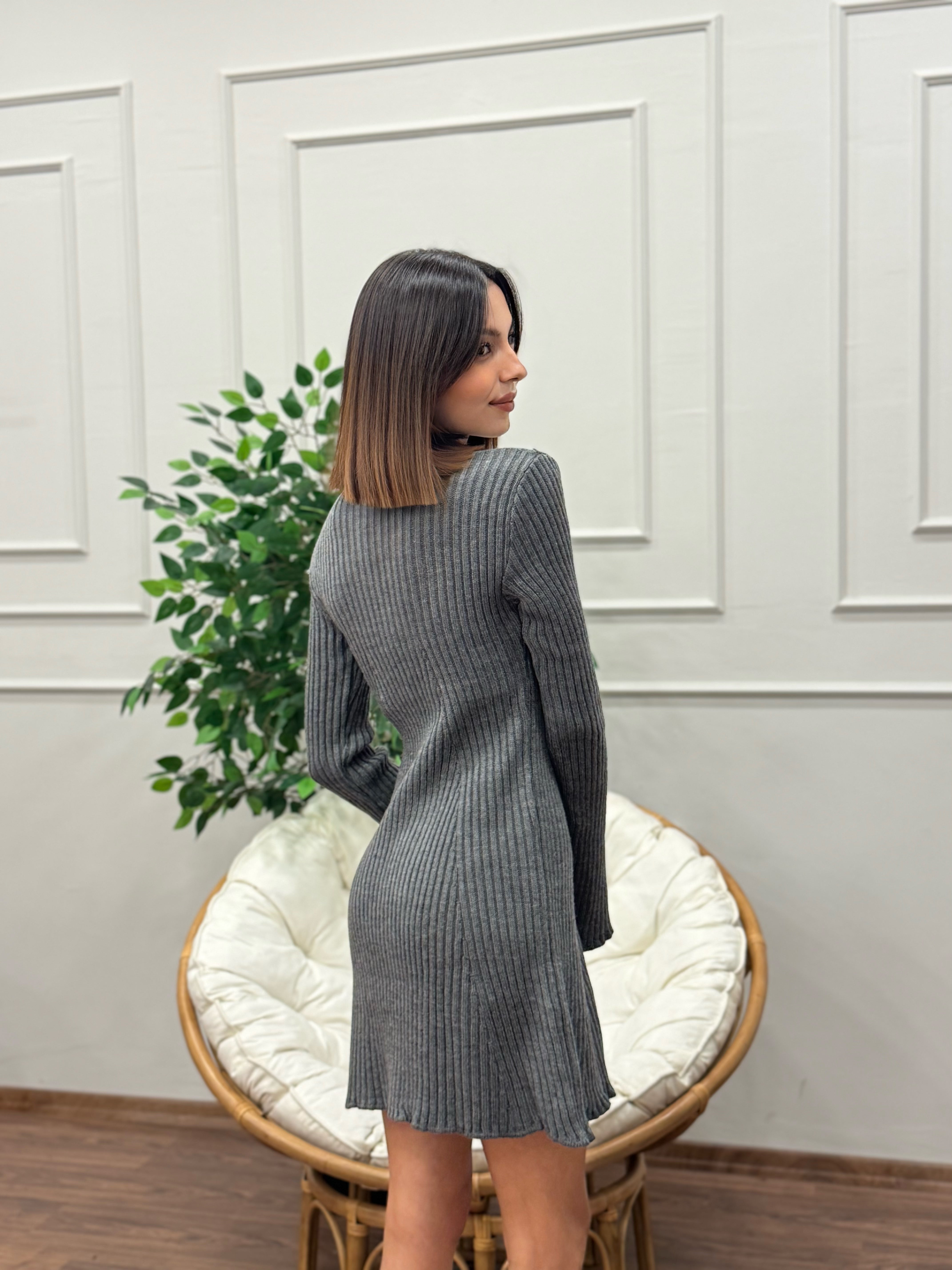 Triko İspanyol Pinterest Gri Elbise