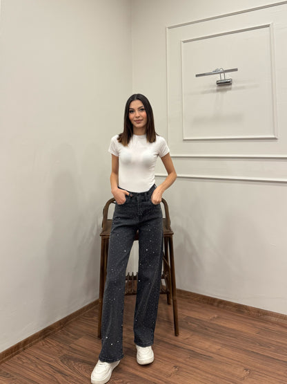 Premium Ön Arka Taşlı Füme Jean