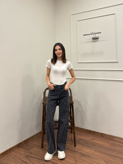 Premium Ön Arka Taşlı Füme Jean