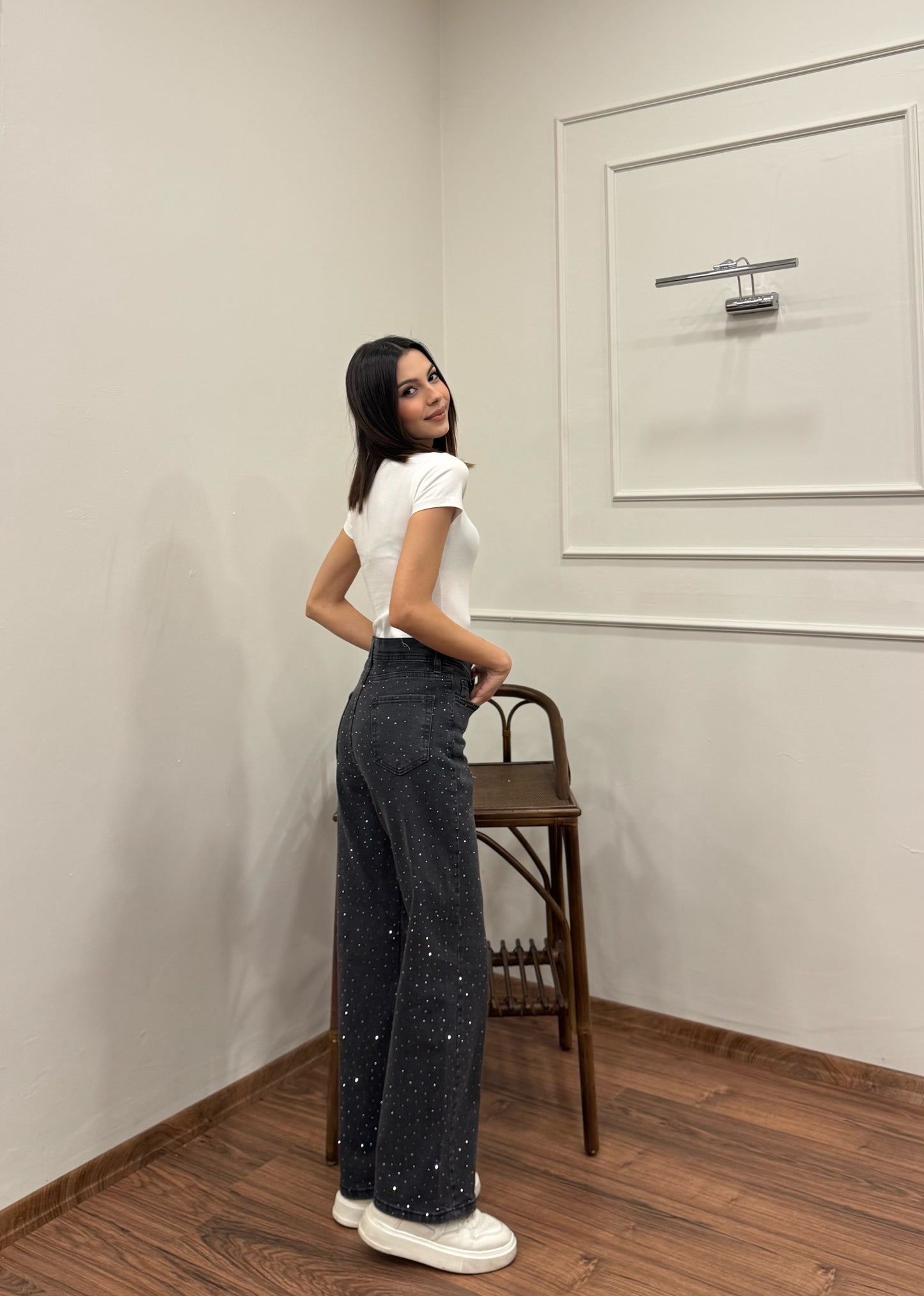 Premium Ön Arka Taşlı Füme Jean